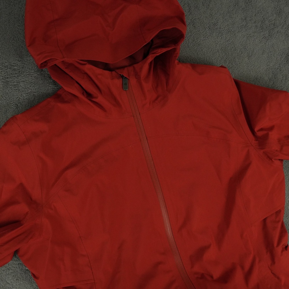 Lululemon Rain Rebel Jacket Womens Size 8 Red Waterproof Hooded Long Parka Coat